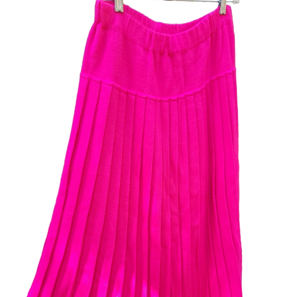 Vtg 80s Chaus Hot Pink Pleated Skirt L